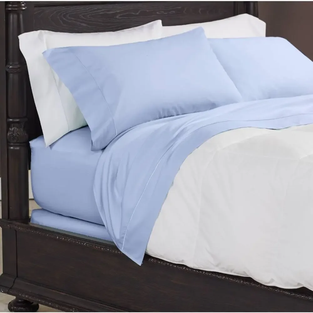 Cuddledown 400 Thread Count Solid Sateen Fitted Sheet Azure Queen Size
